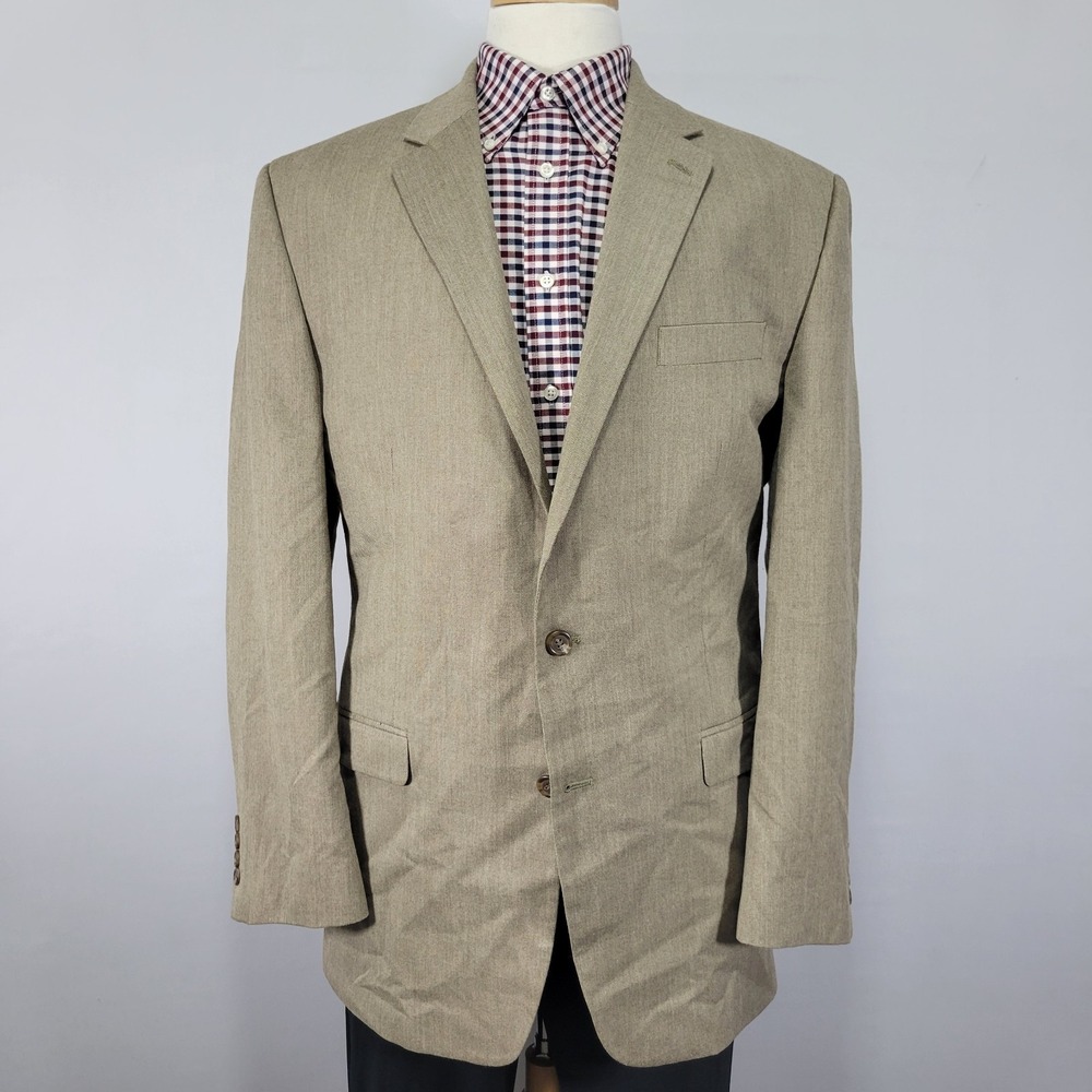 Chaps Men's Sport Coat Blazer‎ Two Button Dark Beige Polyester Blend Size 44L